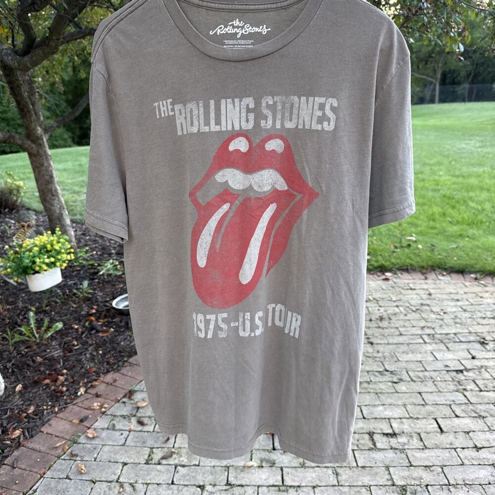 Rolling Stones 1975 US Tour Graphic Band T Shirt Men’s Medium Gray Licensed